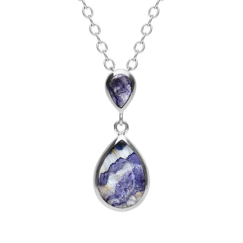 Sterling Silver Blue John Double Pear Drop Necklace