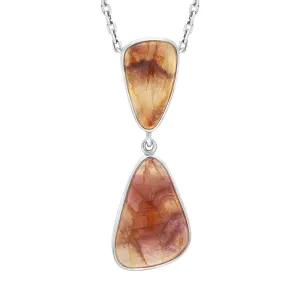 Sterling Silver Blue John Double Stone Abstract Drop Necklace D
