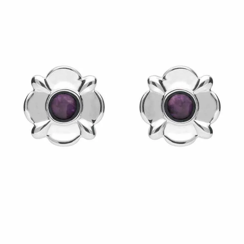 Sterling Silver Blue John Four Petal Flower Stud Earrings