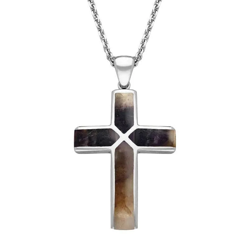 Sterling Silver Blue John Four Stone Cross Necklace