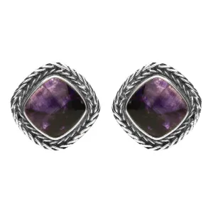 Sterling Silver Blue John Foxtail Cushion Stud Earrings D