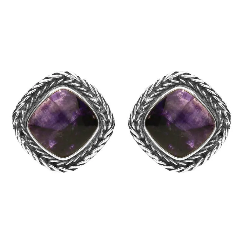 Sterling Silver Blue John Foxtail Cushion Stud Earrings D