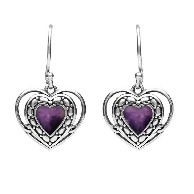 Sterling Silver Blue John Heart in Heart Drop Hook Earrings