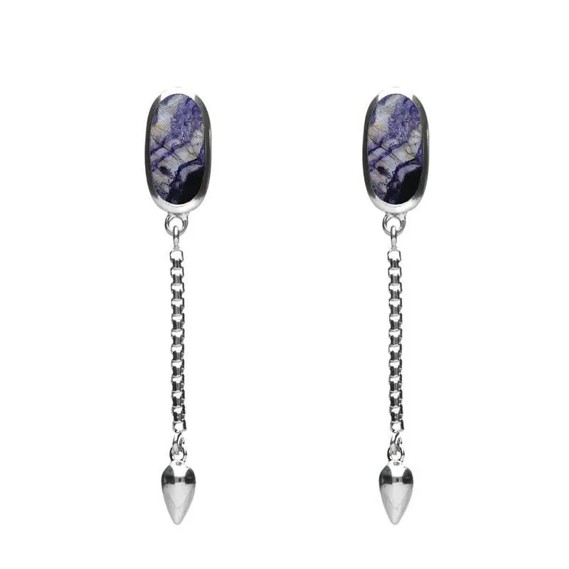 Sterling Silver Blue John Lineaire Medium Drop Stud Earrings