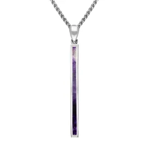 Sterling Silver Blue John Long Slim Oblong Necklace D