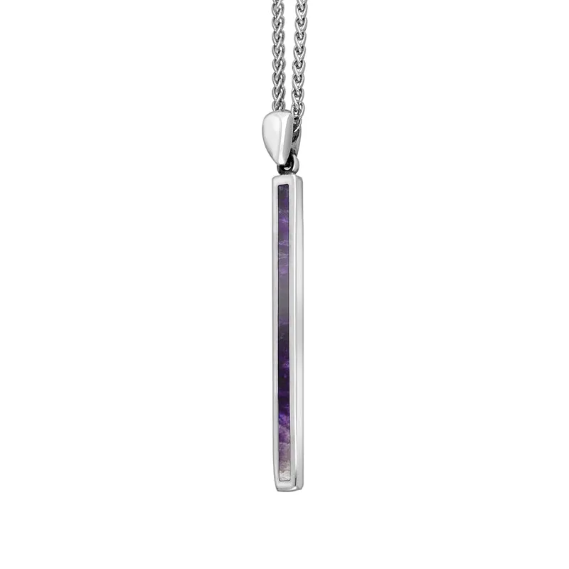 Sterling Silver Blue John Long Slim Oblong Necklace D