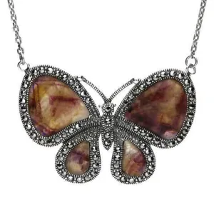 Sterling Silver Blue John Marcasite Butterfly Necklace