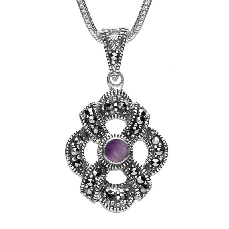 Sterling Silver Blue John Marcasite Celtic Crossover Necklace