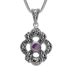 Sterling Silver Blue John Marcasite Celtic Crossover Necklace