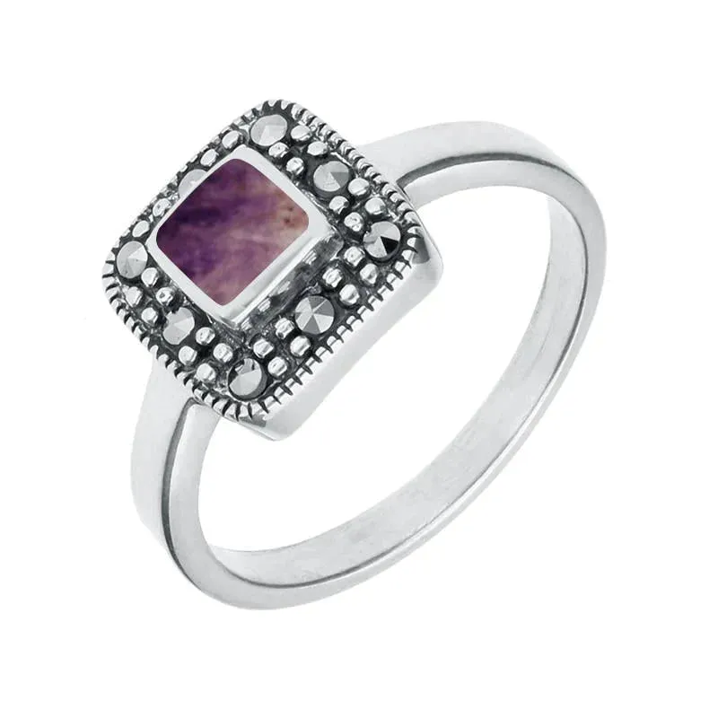 Sterling Silver Blue John Marcasite Cushion Ring