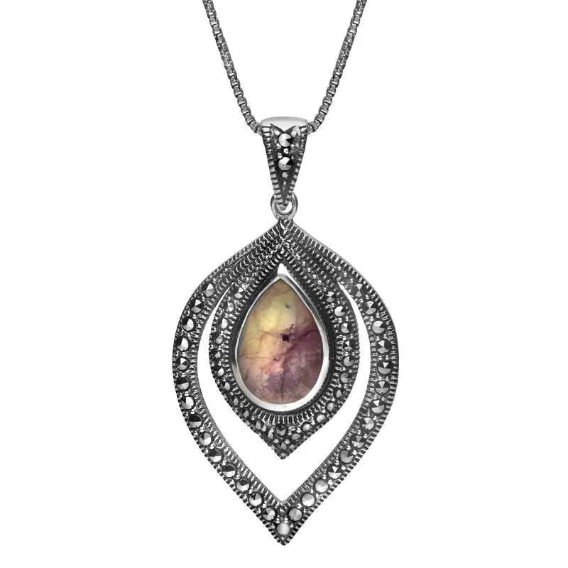 Sterling Silver Blue John Marcasite Fancy Pear Necklace