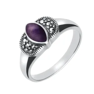 Sterling Silver Blue John Marcasite Marquise Ring