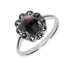 Sterling Silver Blue John Marcasite Oval Flower Ring
