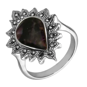 Sterling Silver Blue John Marcasite Pear Beaded Edge Ring