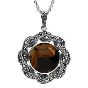 Sterling Silver Blue John Marcasite Ribbon Edge Necklace