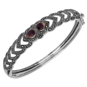 Sterling Silver Blue John Marcasite Two Stone Pear Bangle