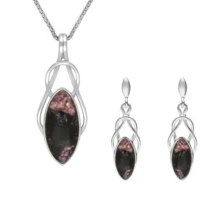 Sterling Silver Blue John Marquise Celtic Twist Two Piece Set