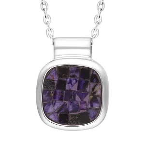 Sterling Silver Blue John Mosaic Set Cushion Necklace D