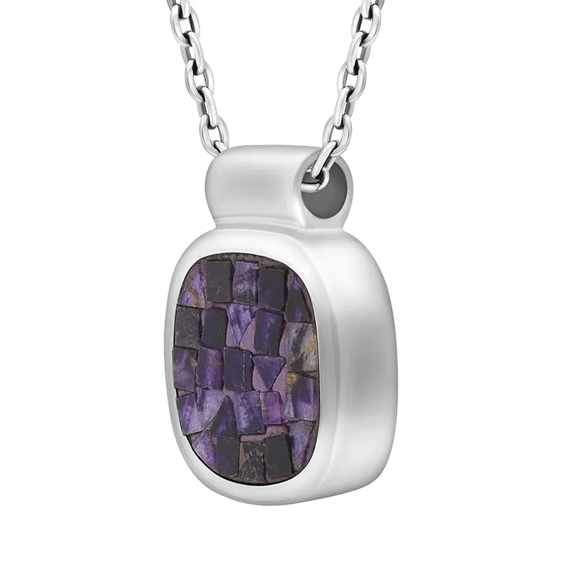 Sterling Silver Blue John Mosaic Set Cushion Necklace D