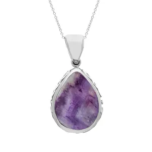 Sterling Silver Blue John Mother Of Pearl Double Sided Celtic Pear Cut Fob Necklace