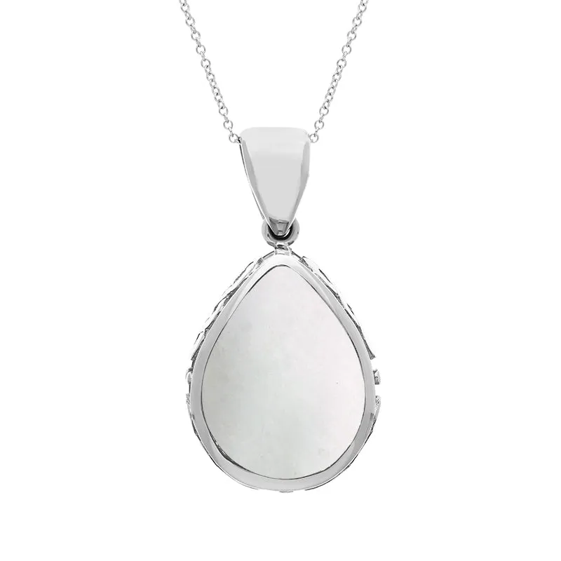Sterling Silver Blue John Mother Of Pearl Double Sided Celtic Pear Cut Fob Necklace