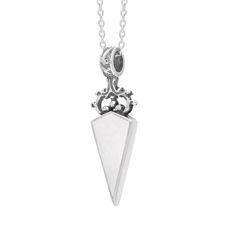 Sterling Silver Blue John Mother Of Pearl Double Sided Scroll Dagger Fob Necklace