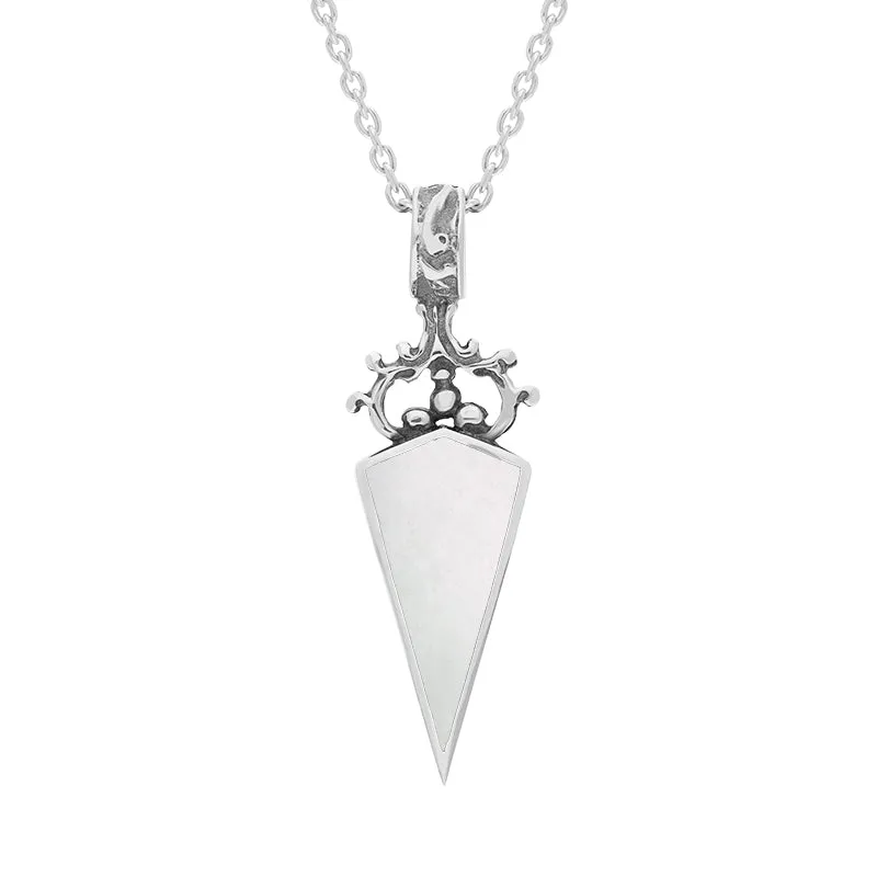 Sterling Silver Blue John Mother Of Pearl Double Sided Scroll Dagger Fob Necklace