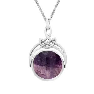 Sterling Silver Blue John Mother of Pearl Round Swivel Fob Necklace