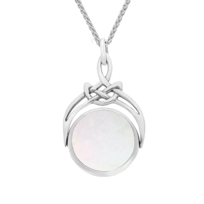 Sterling Silver Blue John Mother of Pearl Round Swivel Fob Necklace