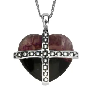 Sterling Silver Blue John Nineteen Pearl Large Cross Heart Necklace