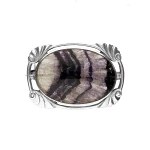 Sterling Silver Blue John Oblong Oval Shaped Brooch