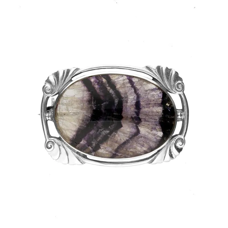 Sterling Silver Blue John Oblong Oval Shaped Brooch
