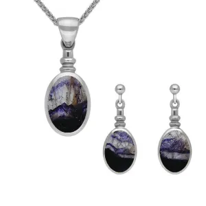 Sterling Silver Blue John Oval Bottle Top Two Piece Set