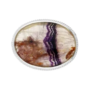 Sterling Silver Blue John Oval Rope Edge Brooch