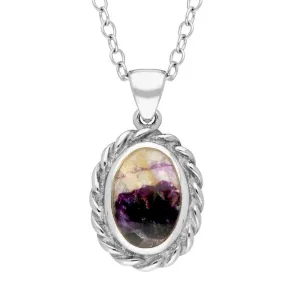 Sterling Silver Blue John Oval Rope Frame Necklace