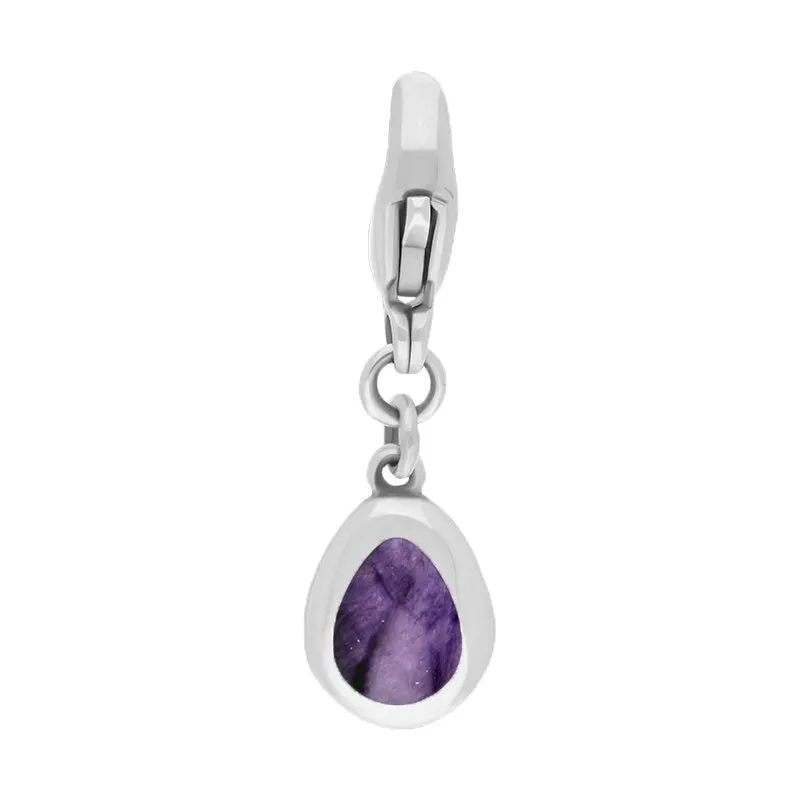 Sterling Silver Blue John Pear Shaped Fleur De Lis Clip Charm