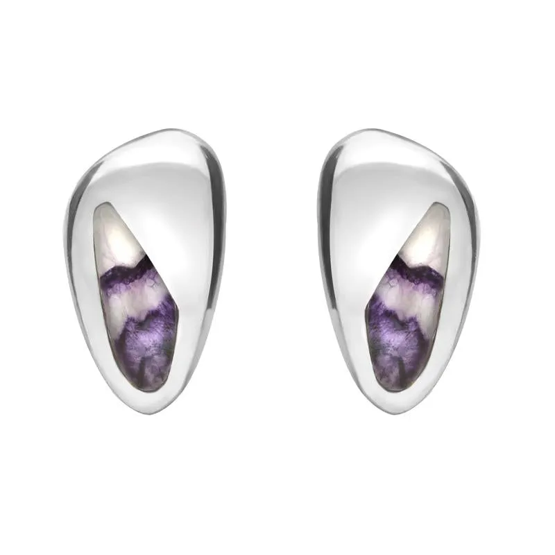 Sterling Silver Blue John Pebble Freeform Stud Earrings