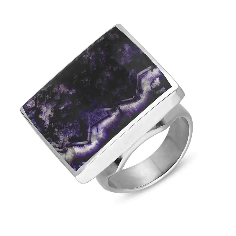 Sterling Silver Blue John Queen's Jubilee Hallmark Medium Square Ring D