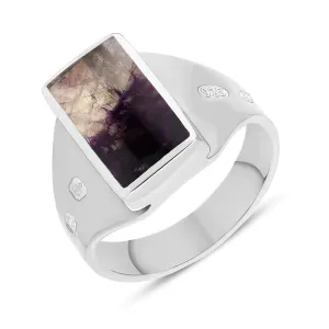 Sterling Silver Blue John Queen's Jubilee Hallmark Small Oblong Ring D