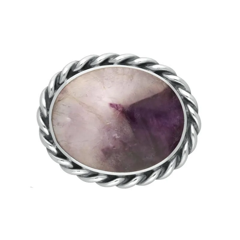 Sterling Silver Blue John Rope Edge Oval Brooch