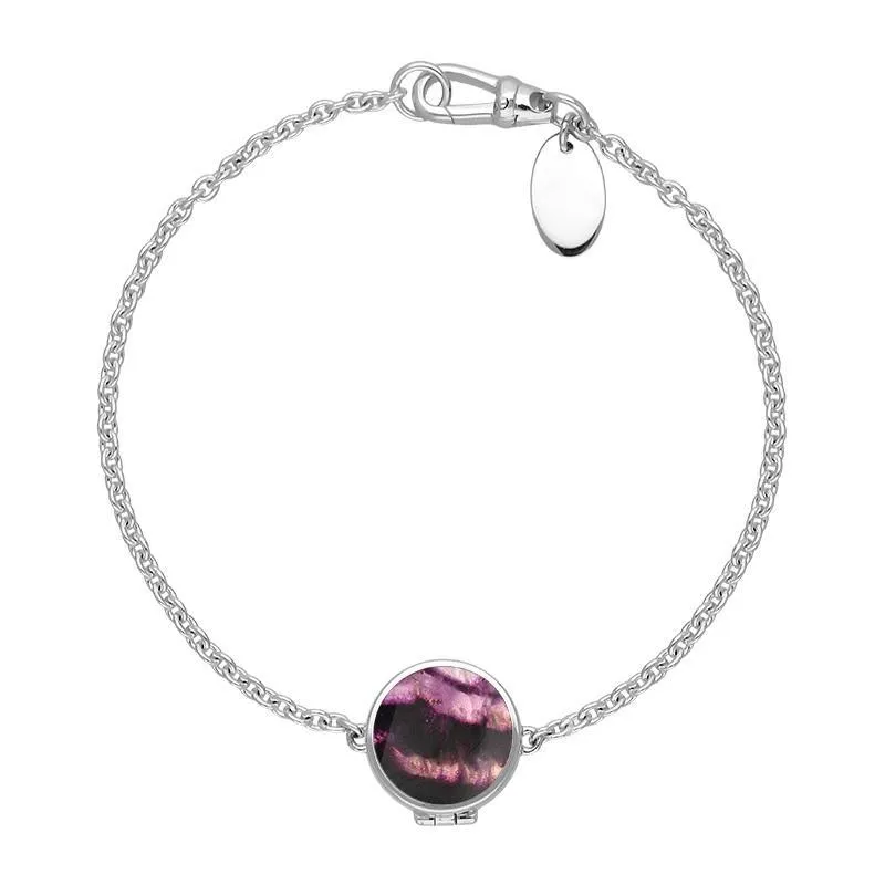 Sterling Silver Blue John Round Locket Chain Bracelet