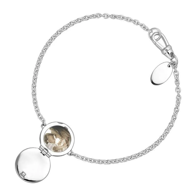 Sterling Silver Blue John Round Locket Chain Bracelet