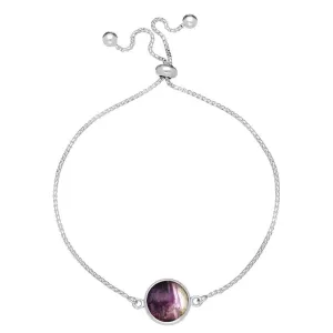 Sterling Silver Blue John Round Stone Adjustable Bracelet
