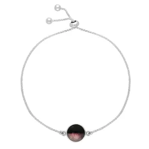 Sterling Silver Blue John Round Stone Adjustable Chain Bracelet D