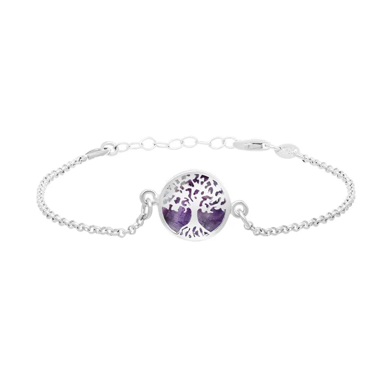 Sterling Silver Blue John Round Tree of Life Chain Bracelet