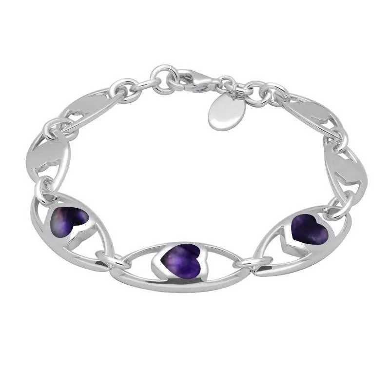 Sterling Silver Blue John Seven Link Heart Bracelet