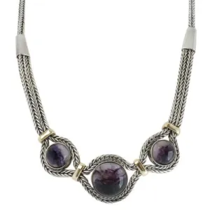 Sterling Silver Blue John Three Stone Foxtail Necklace D