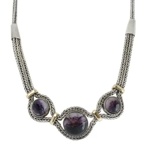 Sterling Silver Blue John Three Stone Foxtail Necklace D