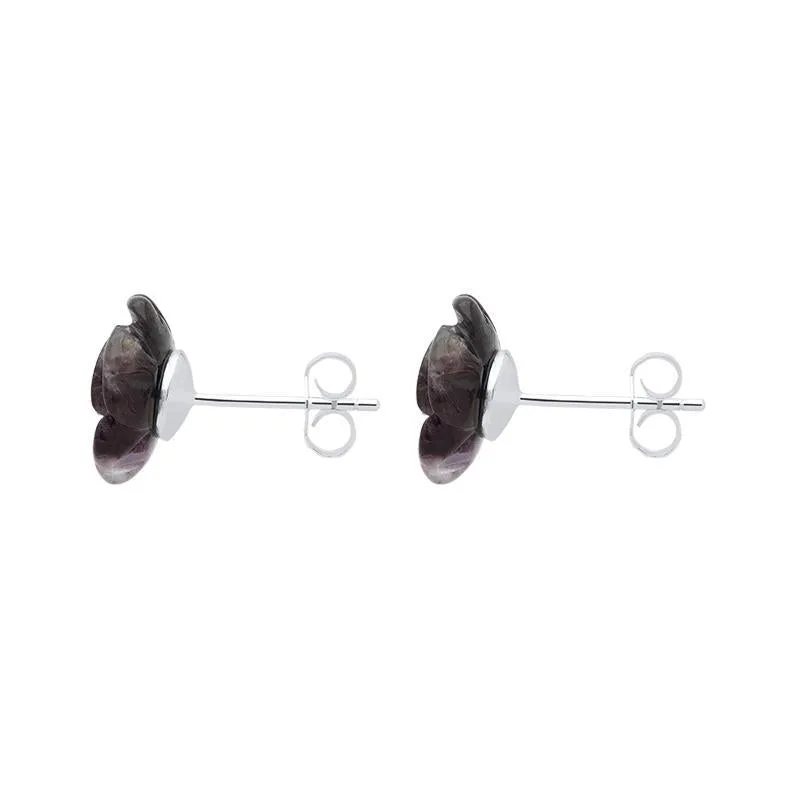 Sterling Silver Blue John Tuberose Rose Large Stud Earrings