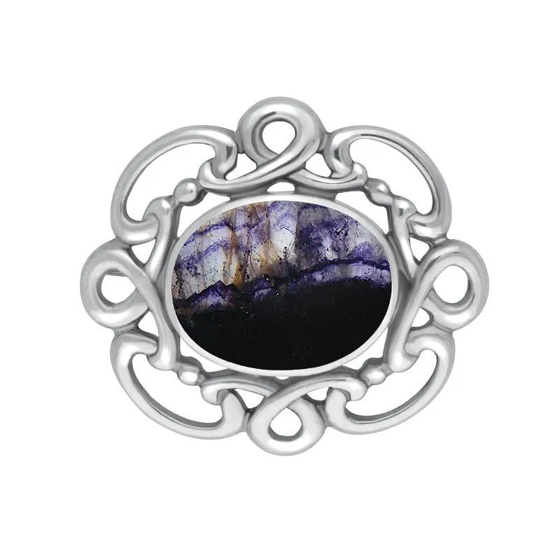 Sterling Silver Blue John Twisted Rope Edge Brooch